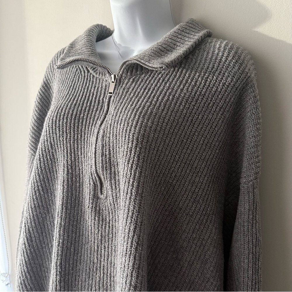 OLD NAVY Gray Ribbed Quarter Zip Sweater Women’s 2X Cotton Blend - Picture 2 of 9